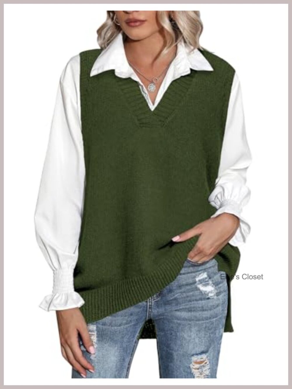 Sleeveless V-Neck Oversized Knit Sweater Vest for Women
